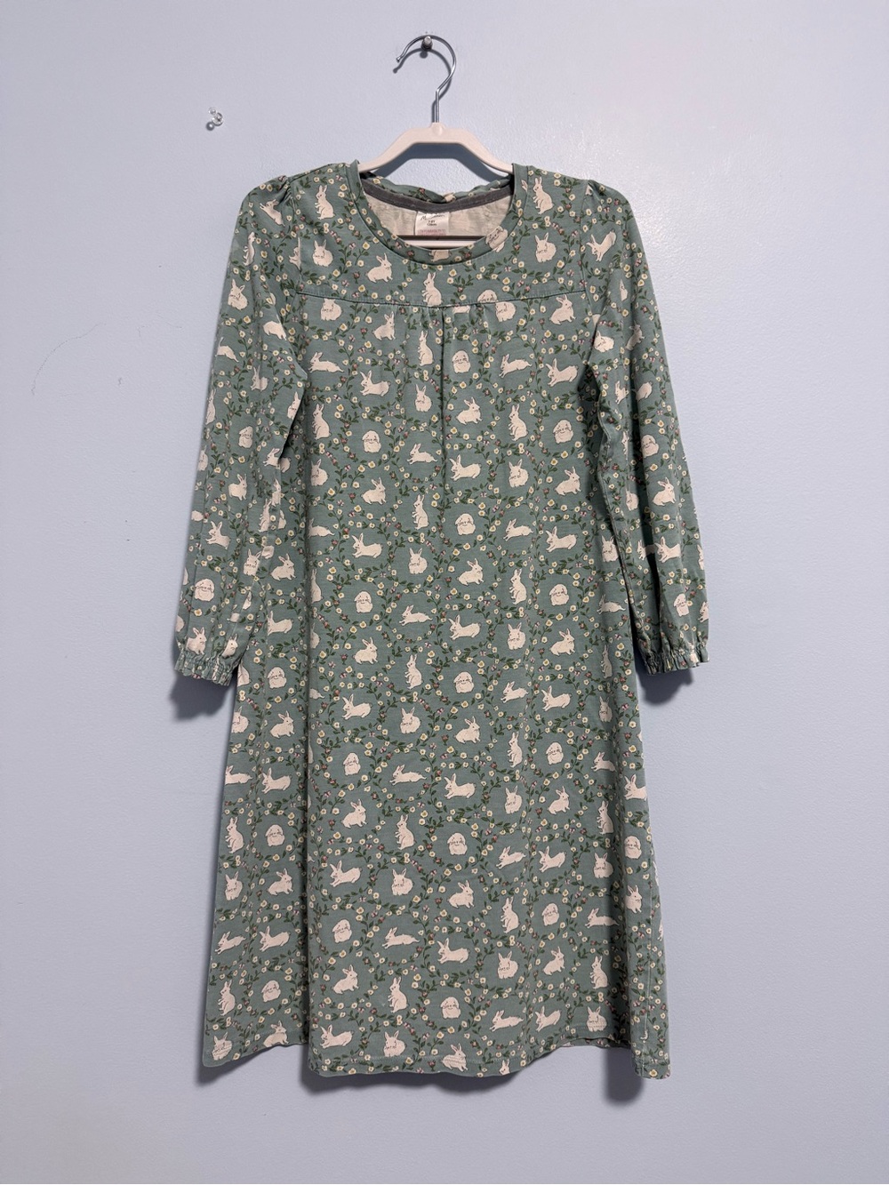 Mini Boden Girls Bunny Floral Nightgown Sage Green Long Sleeve 7โ8Y 128cm